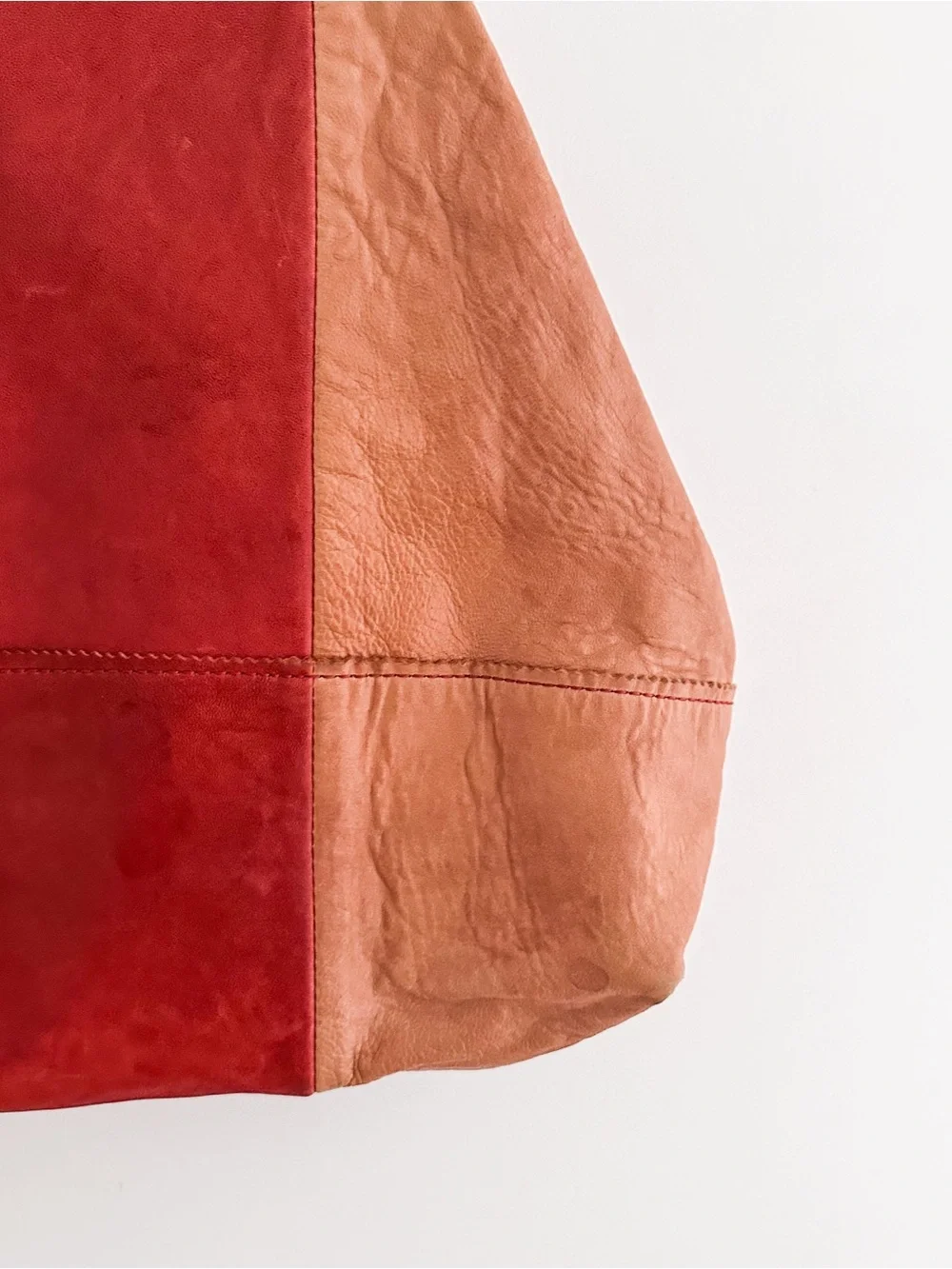 Banana Republic Leather Tote Color Block Tan & Red Patchwork Shoulder Bag - Picture 11 of 15